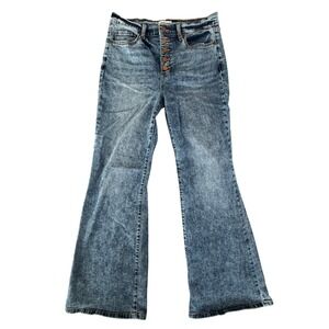 Womens High Rise Flare Button Fly Acid Washed Jeans Size 29 Festival Y2K 90s